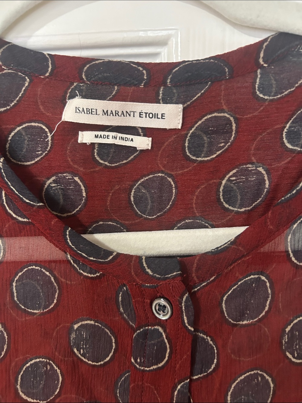 Isabel Marant Rust Red Button-Up blouses with Black Circular Print